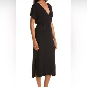 Vince Double V Neck Knit Jersey Popover Maxi Dress Black size Large